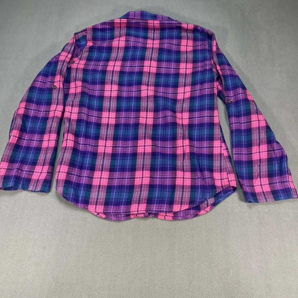 Victoria's Secret Small Y2K Plaid Light Flannel Pajama Set Pink Blue Roll Tab